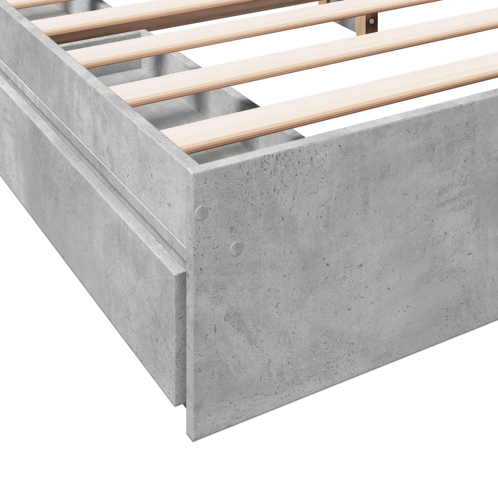 Sengeramme med skuffer betonggrå 200x200 cm konstruert tre