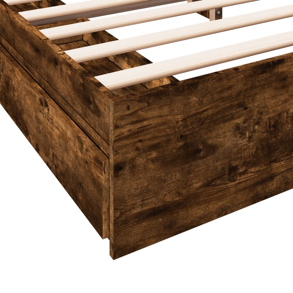 Sengeramme med skuffer røkt eik 200x200 cm konstruert tre