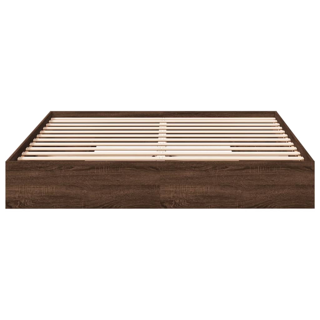 Sengeramme med skuffer brun eik 200x200 cm konstruert tre