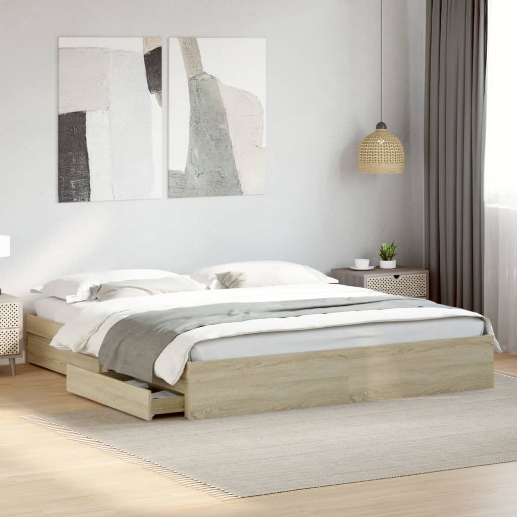 Sengeramme med skuffer sonoma eik 180x200 cm konstruert tre