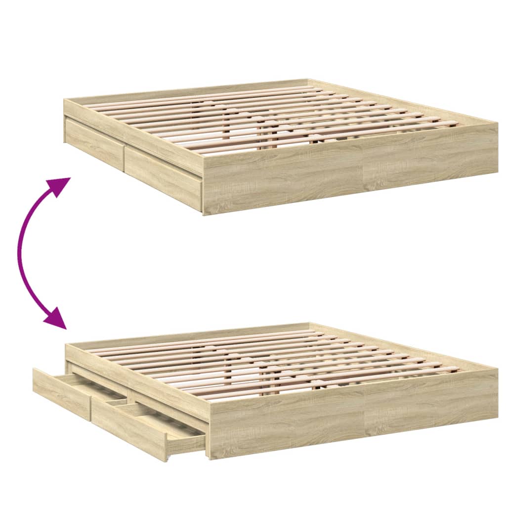 Sengeramme med skuffer sonoma eik 180x200 cm konstruert tre