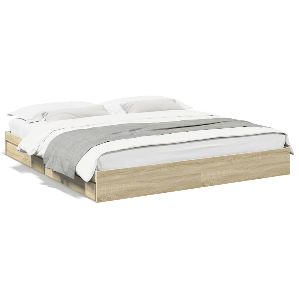 Sengeramme med skuffer sonoma eik 180x200 cm konstruert tre