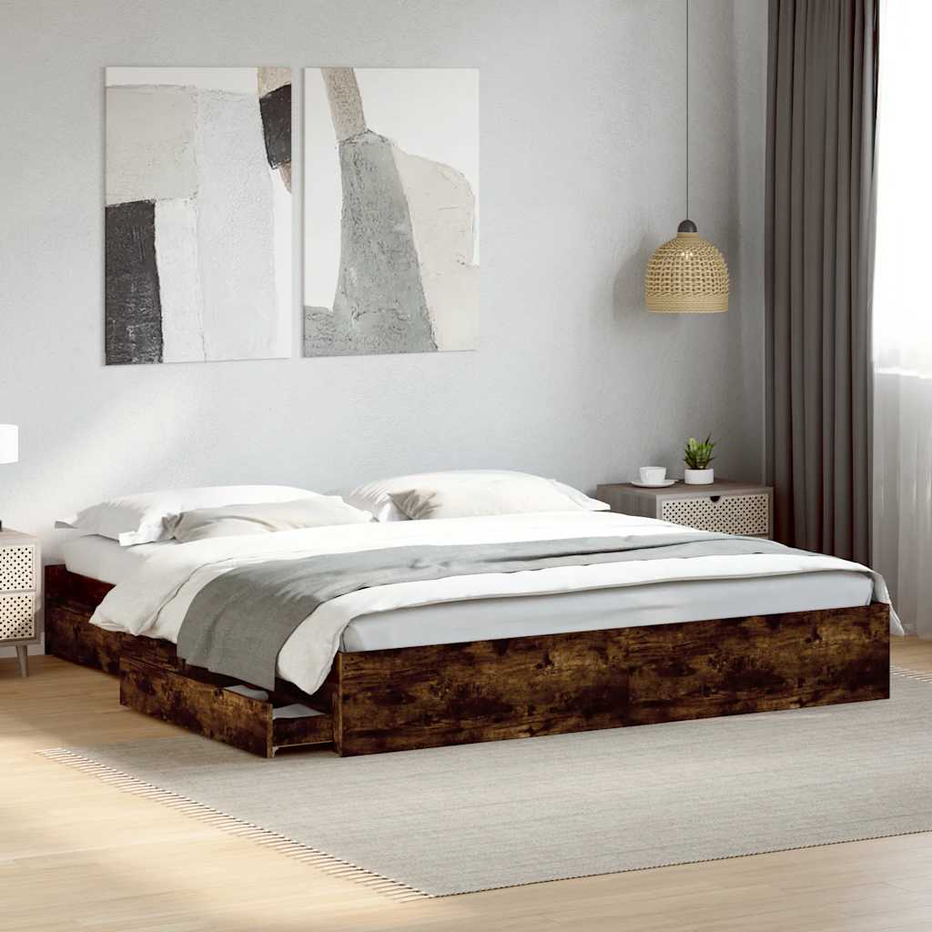 Sengeramme med skuffer røkt eik 180x200 cm konstruert tre vidaXL