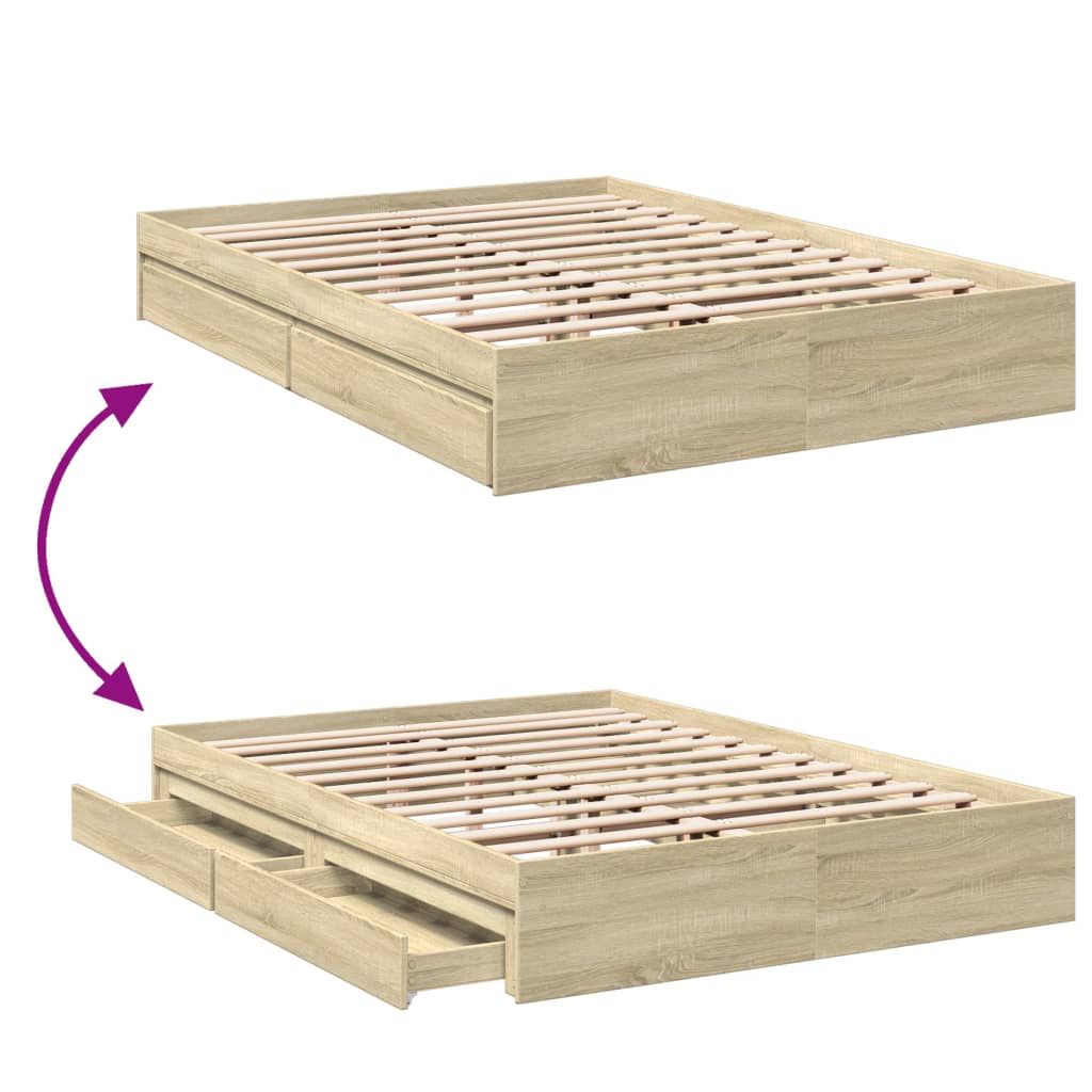 Sengeramme med skuffer sonoma eik 160x200 cm konstruert tre