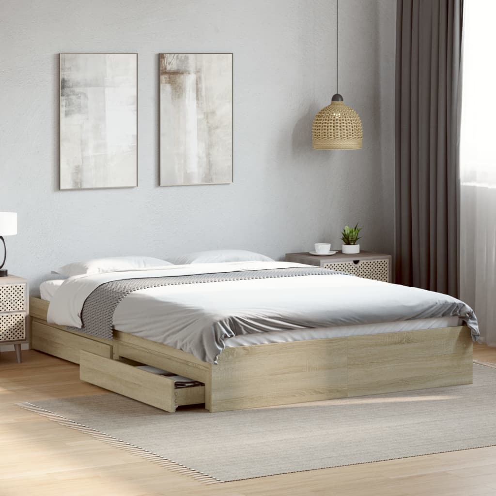 Sengeramme med skuffer sonoma eik 150x200 cm konstruert tre