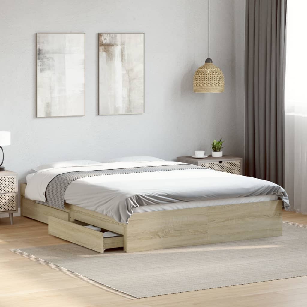 Sengeramme med skuffer sonoma eik 140x200 cm konstruert tre