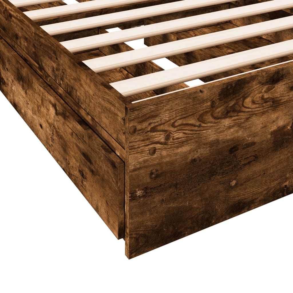 Sengeramme med skuffer røkt eik 100x200 cm konstruert tre