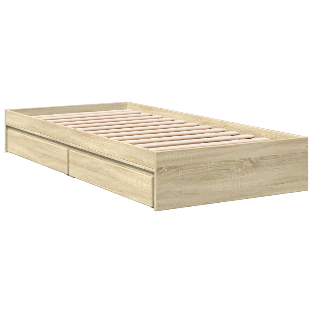 Sengeramme med skuffer sonoma eik 90x200 cm konstruert tre