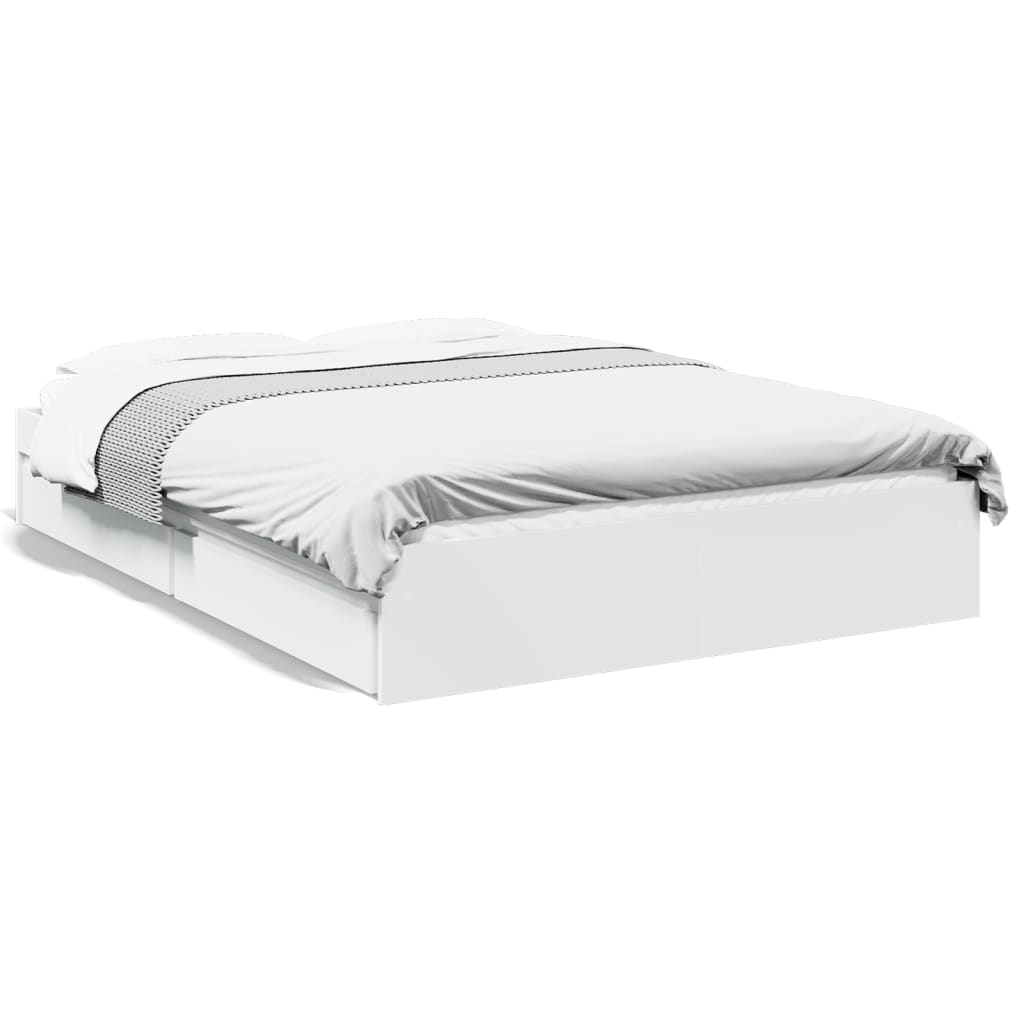 Sengeramme med skuffer hvit 140x190 cm konstruert tre