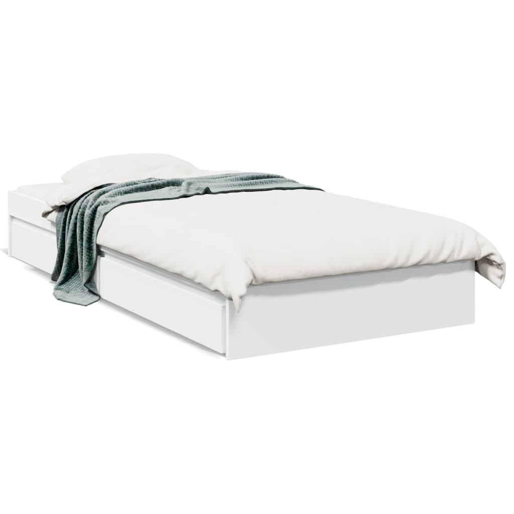 Sengeramme med skuffer hvit 90x190 cm konstruert tre