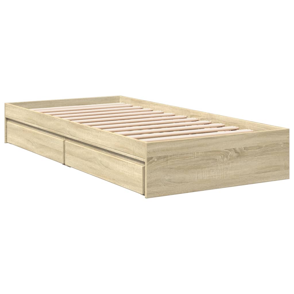 Sengeramme med skuffer sonoma eik 90x190 cm konstruert tre