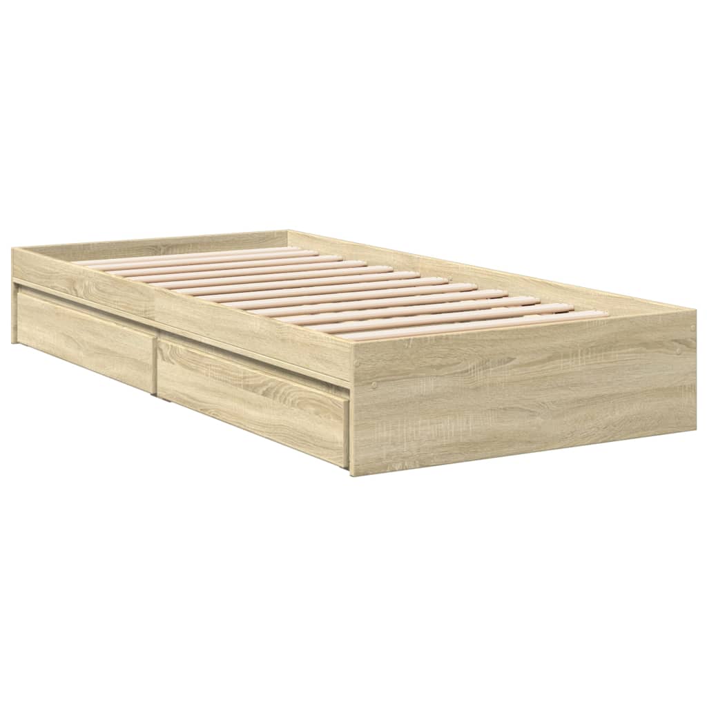 Sengeramme med skuffer sonoma eik 75x190 cm konstruert tre