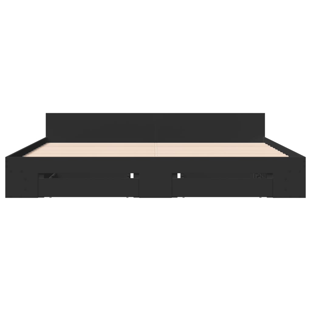 Sengeramme med skuffer svart 200x200 cm konstruert tre