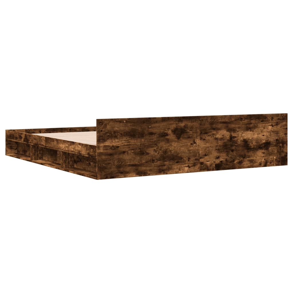 Sengeramme med skuffer røkt eik 200x200 cm konstruert tre