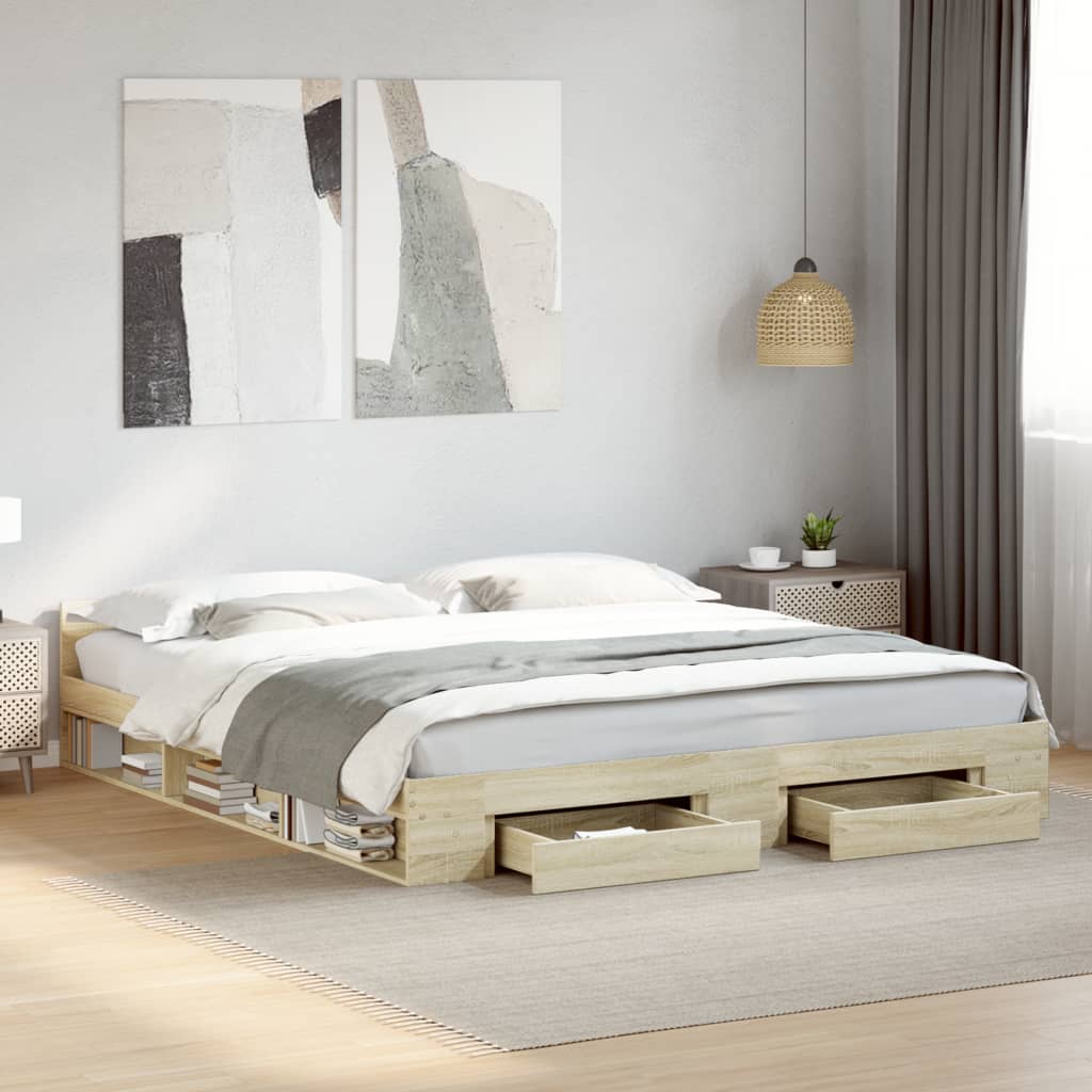 Sengeramme med skuffer sonoma eik 180x200 cm konstruert tre