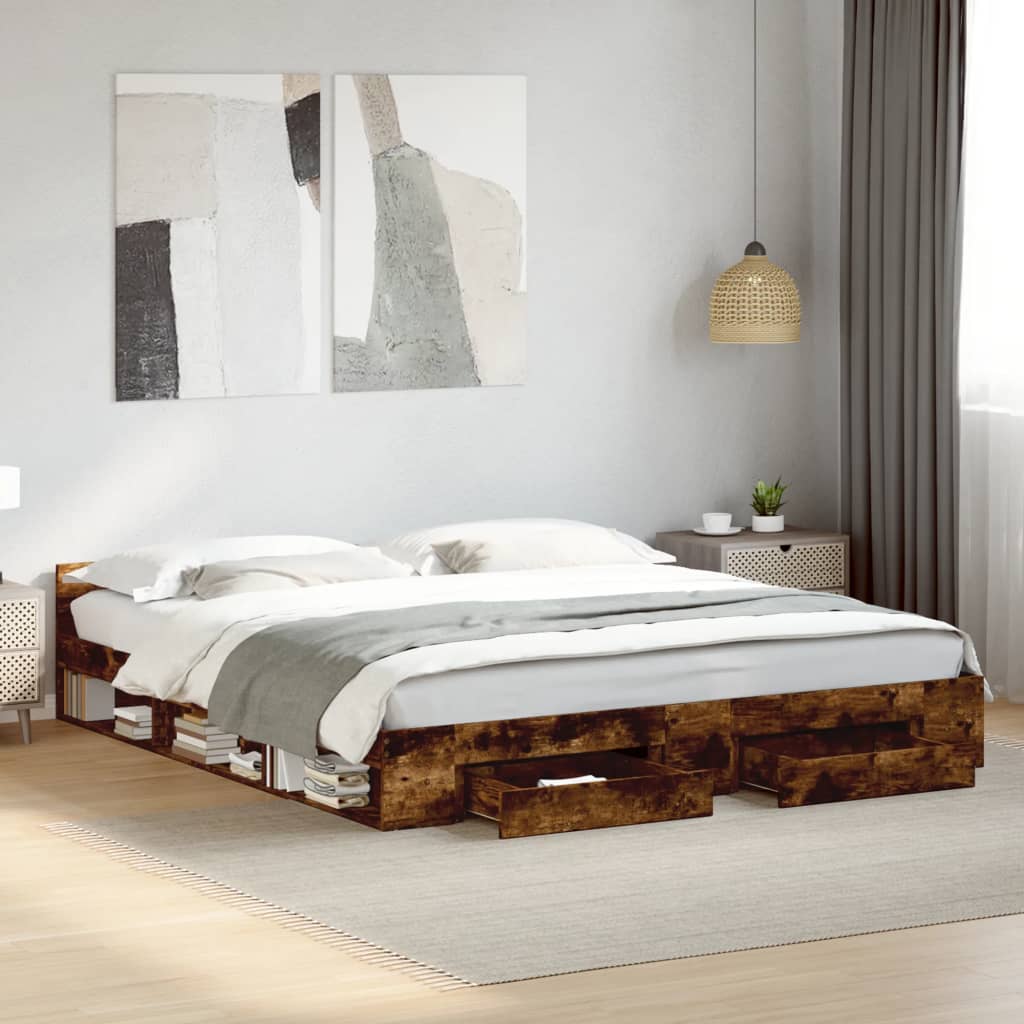 Sengeramme med skuffer røkt eik 180x200 cm konstruert tre
