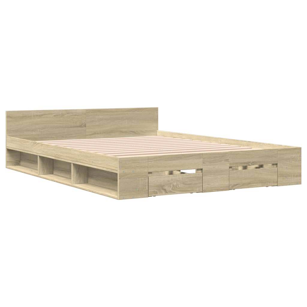 Sengeramme med skuffer sonoma eik 150x200 cm konstruert tre