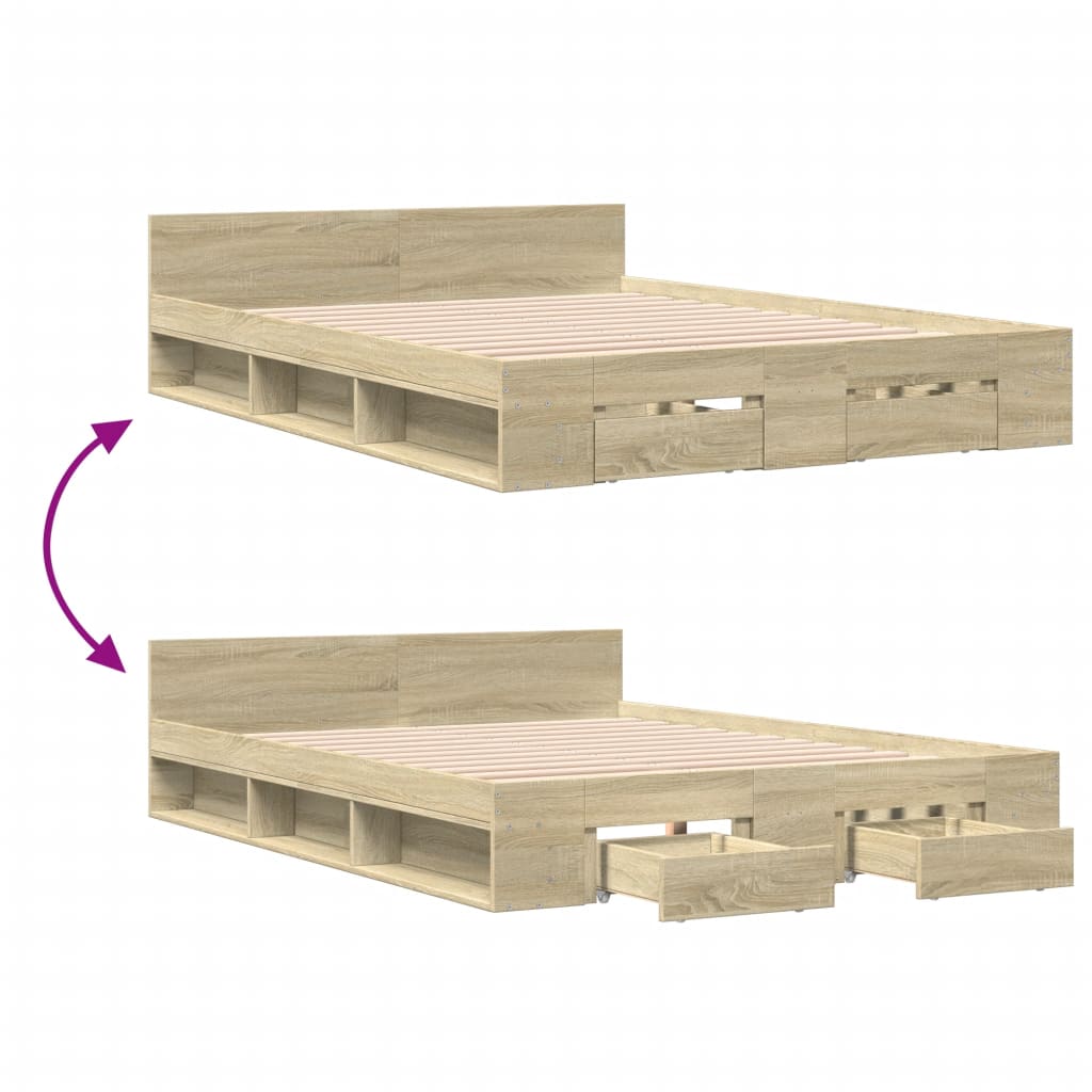 Sengeramme med skuffer sonoma eik 150x200 cm konstruert tre