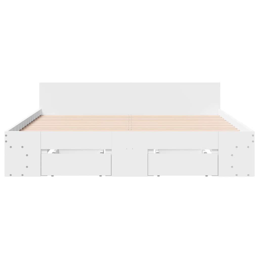 Sengeramme med skuffer hvit 140x190 cm konstruert tre