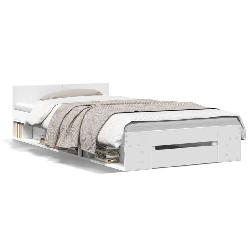 Sengeramme med skuff hvit 90x190 cm konstruert tre