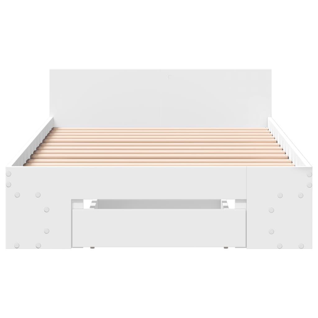 Sengeramme med skuff hvit 75x190 cm konstruert tre