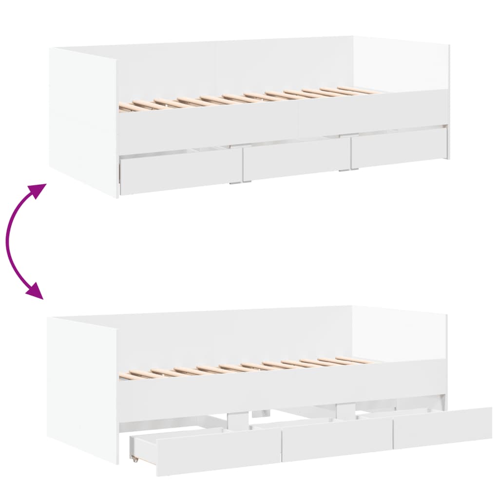 Dagseng med skuffer uten Madrass Hvit 100x200 cm