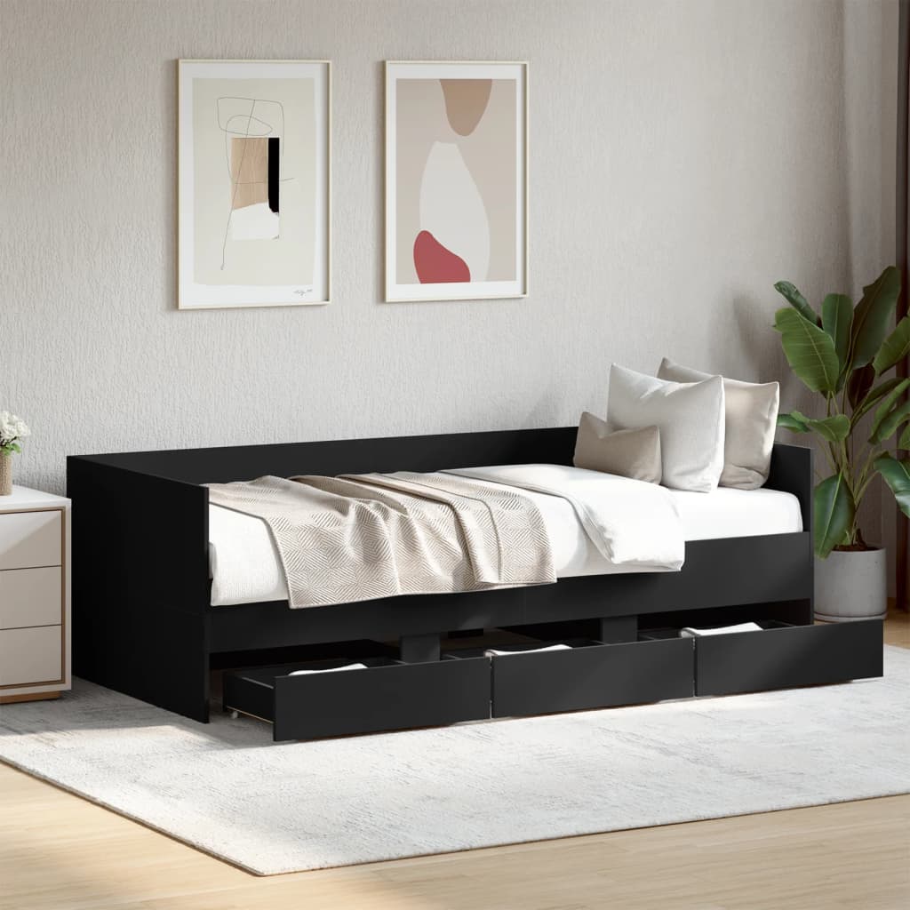 Dagseng med skuffer uten Madrass svart 75x190 cm