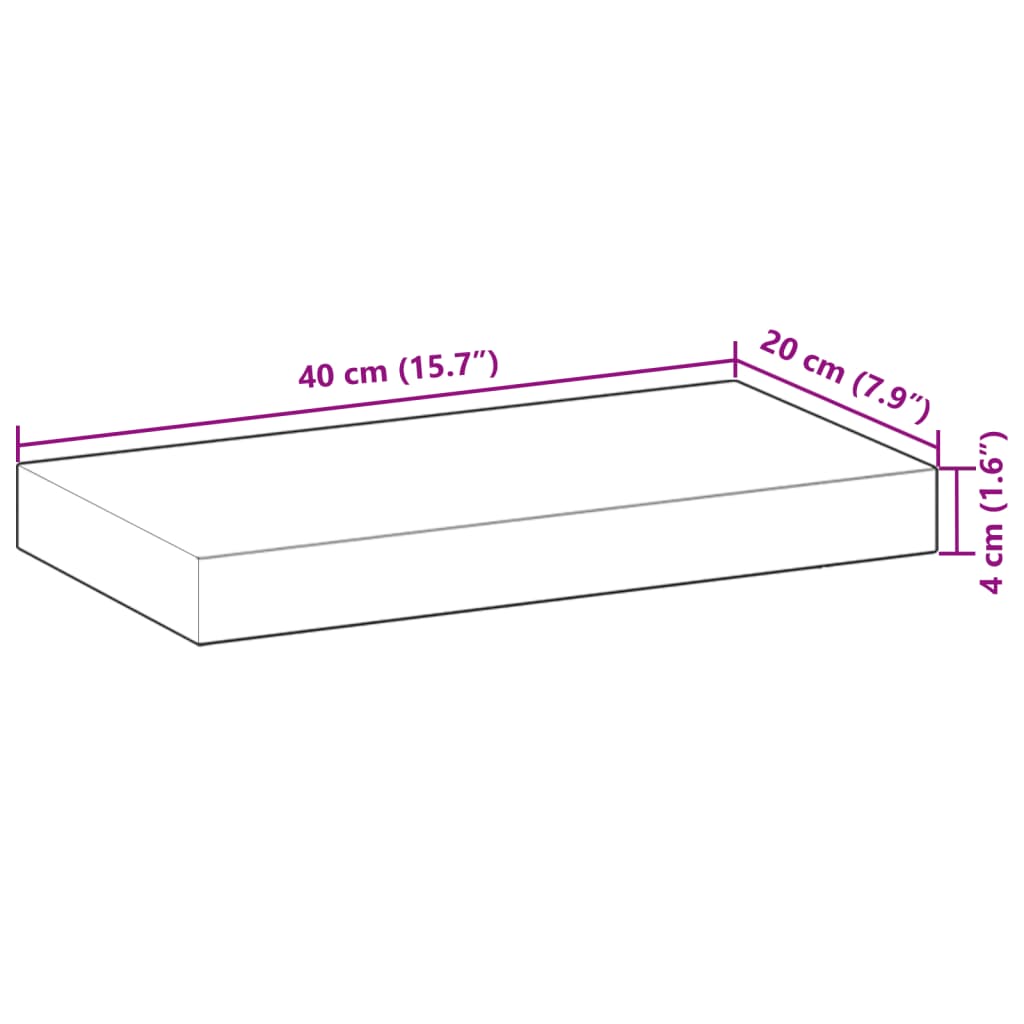 Flytende hyller 2 stk 40x20x4 cm ubehandlet heltre akasie