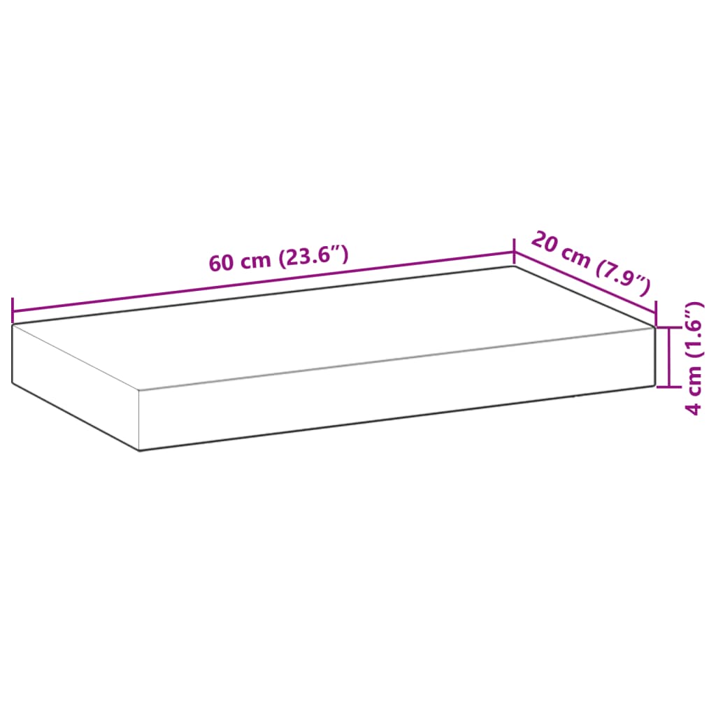 Flytende hyller 2 stk 60x20x4 cm ubehandlet heltre akasie