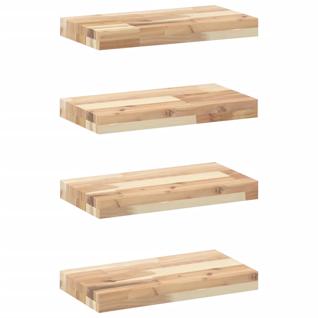 Flytende hyller 4 stk 60x20x4 cm ubehandlet heltre akasie