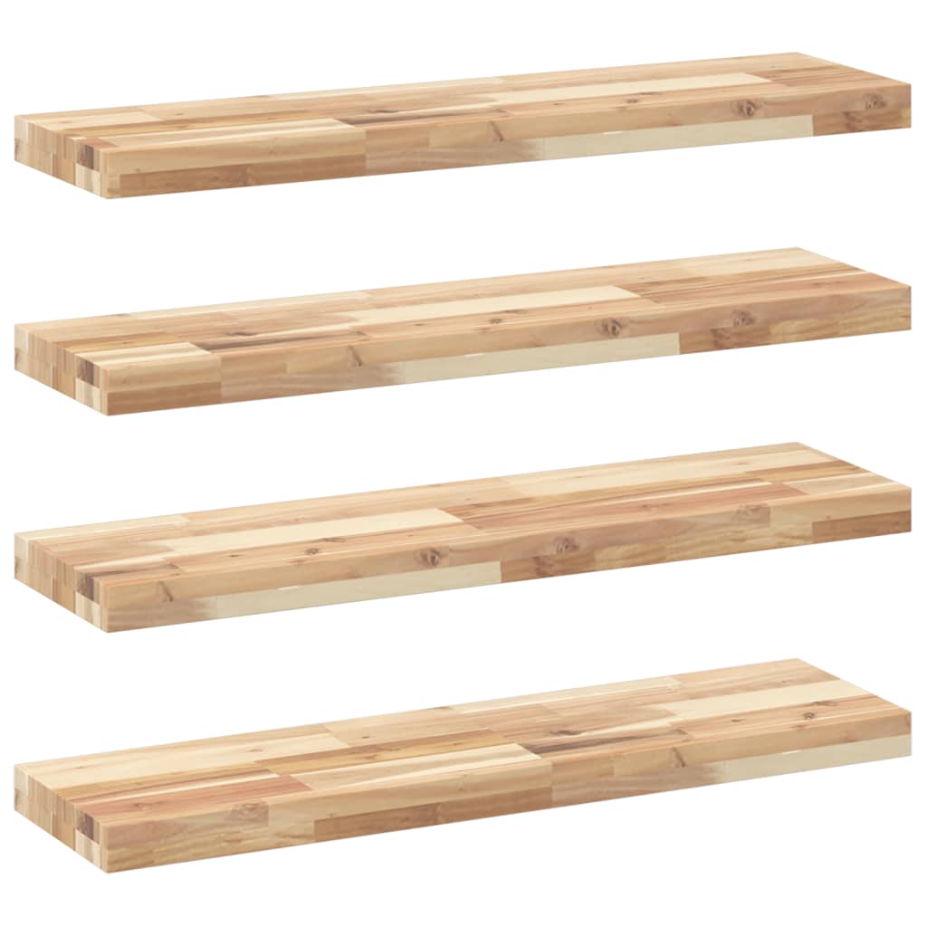 Flytende hyller 4 stk 80x20x4 cm ubehandlet heltre akasie