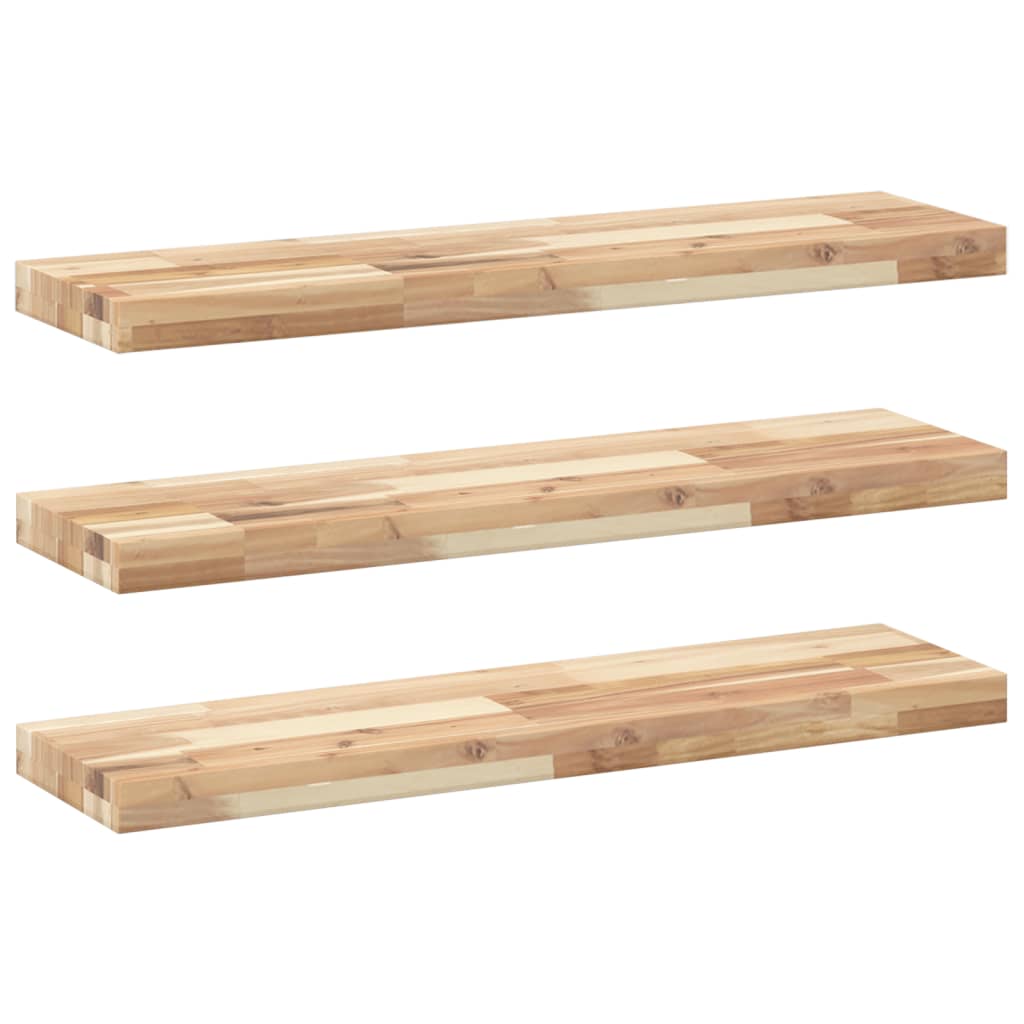 Flytende hyller 3 stk 100x20x4 cm ubehandlet heltre akasie