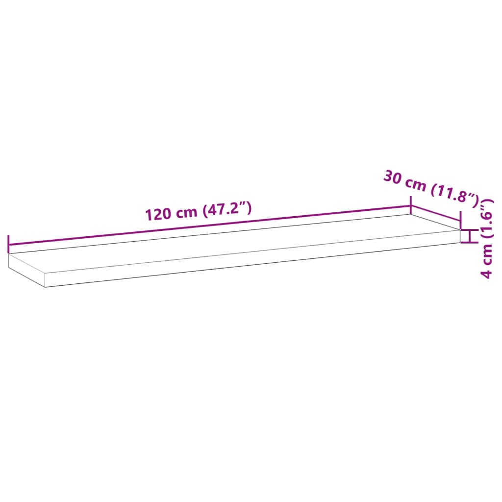 Flytende hyller 3 stk 120x30x4 cm ubehandlet heltre akasie