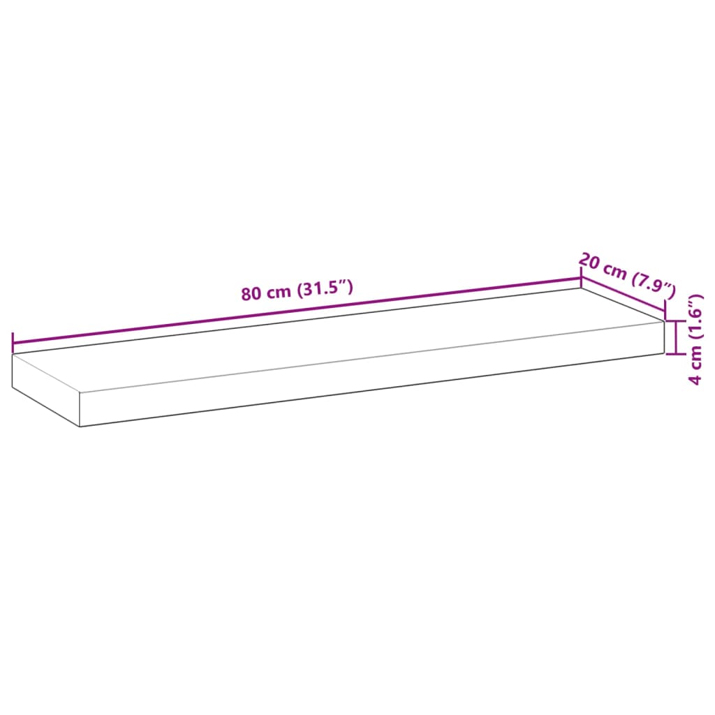 Flytende hyller 2 stk 80x20x4 cm oljebehandlet heltre akasie