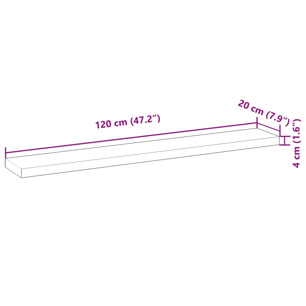 Flytende hyller 2 stk 120x20x4 cm oljebehandlet heltre akasie