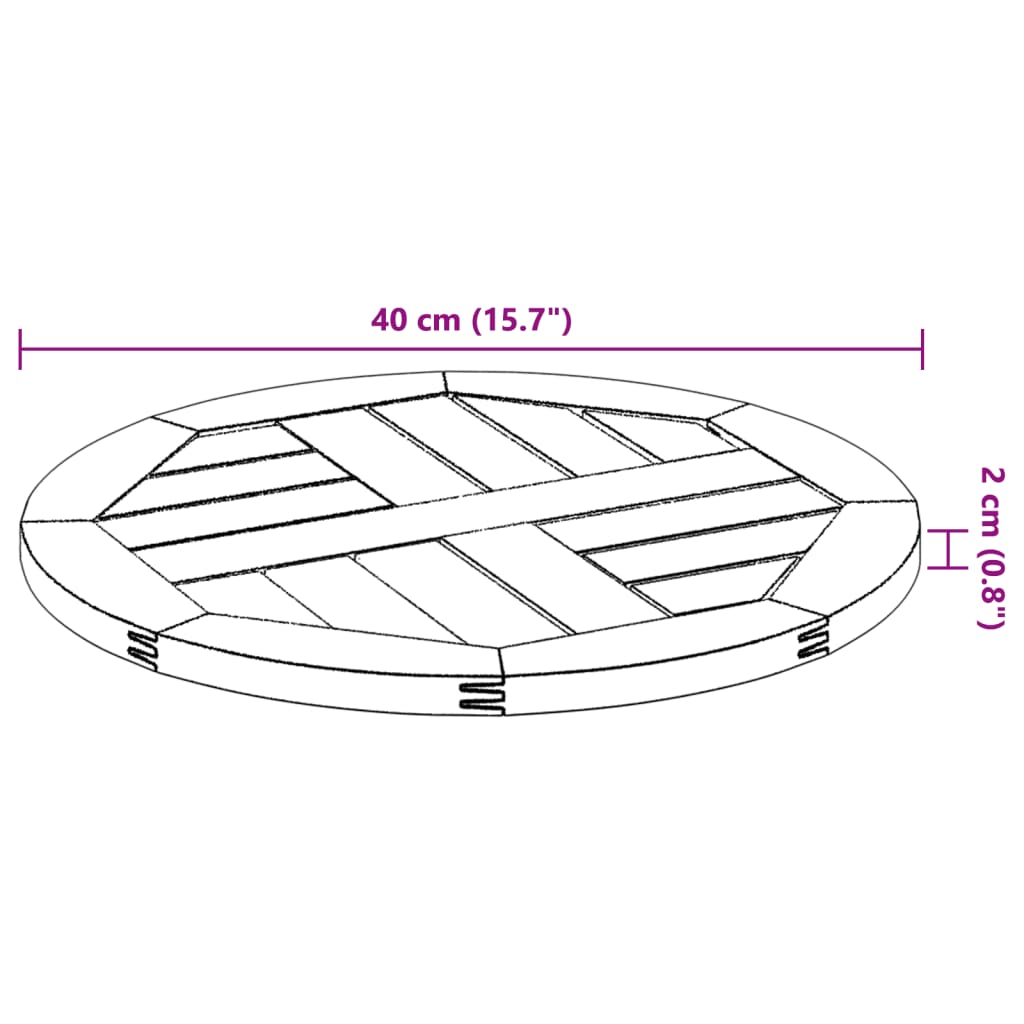 Bordplate Ø40x2 cm rund heltre akasie