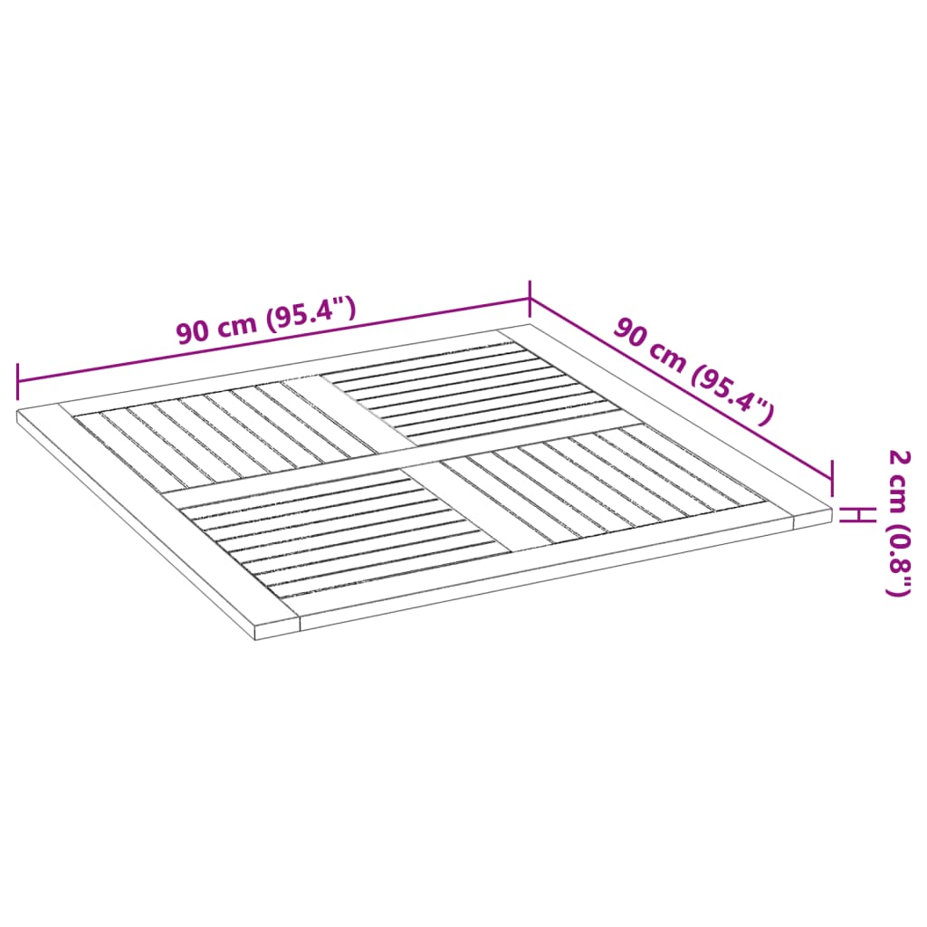 Bordplate 90x90x2,2 cm firkantet heltre akasie