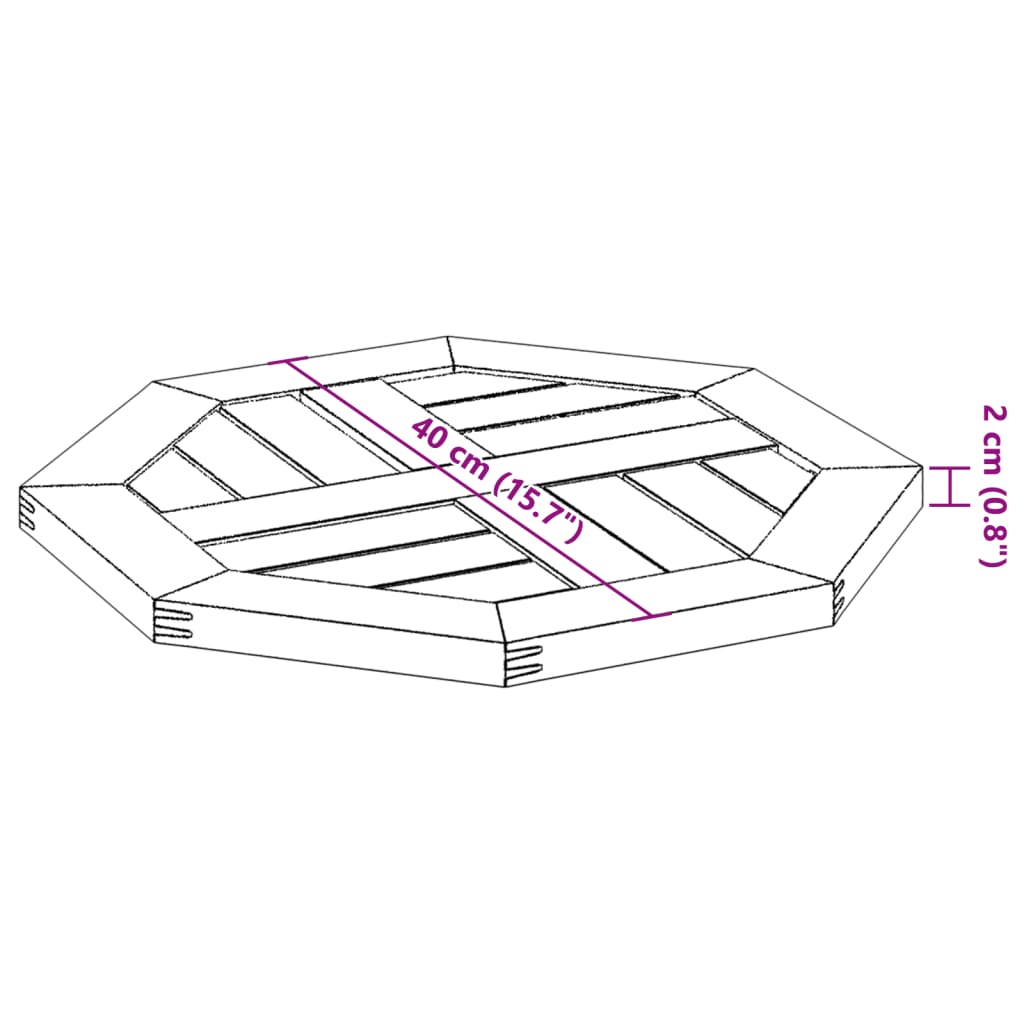 Bordplate 40x40x2 cm åttekantet heltre akasie