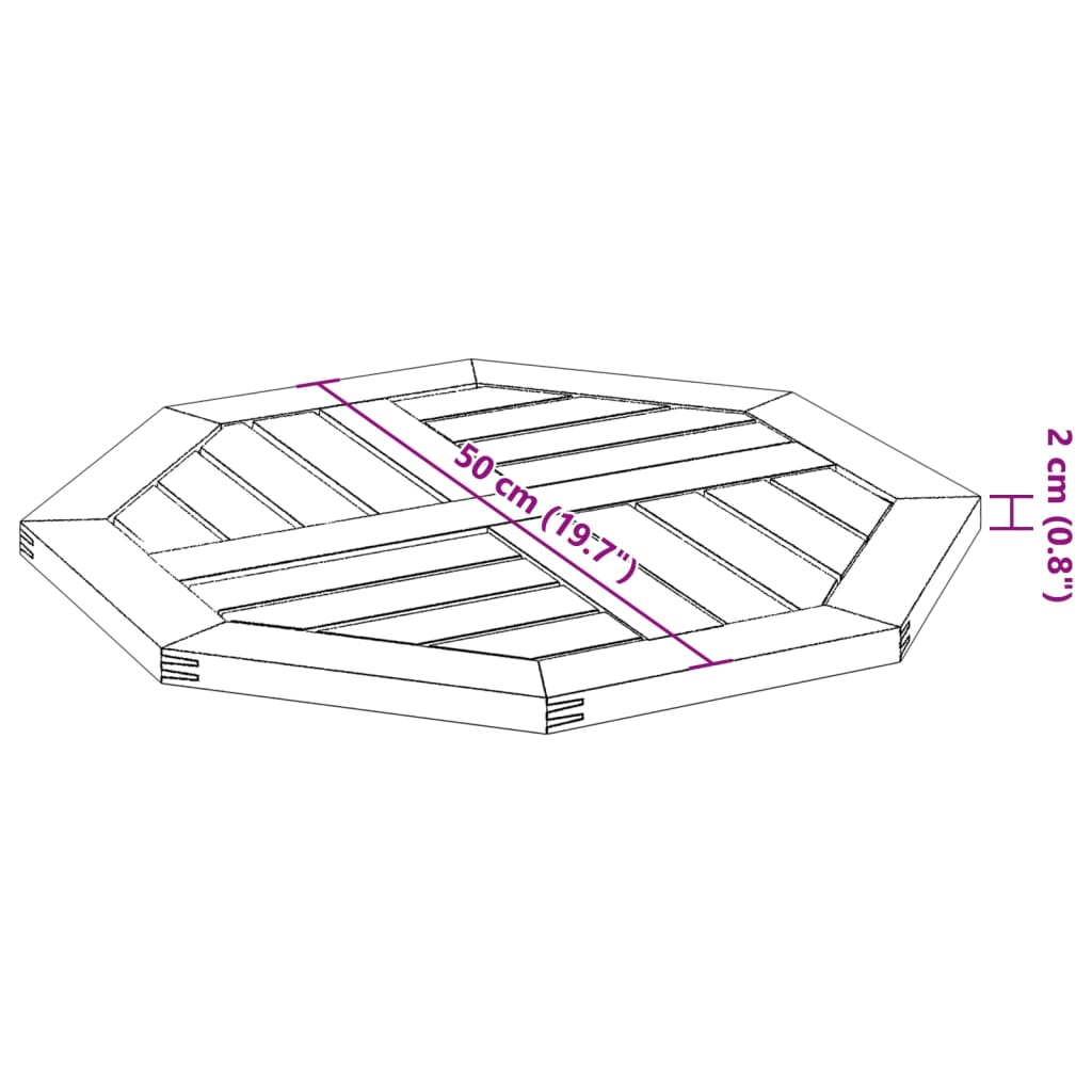 Bordplate 50x50x2 cm åttekantet heltre akasie