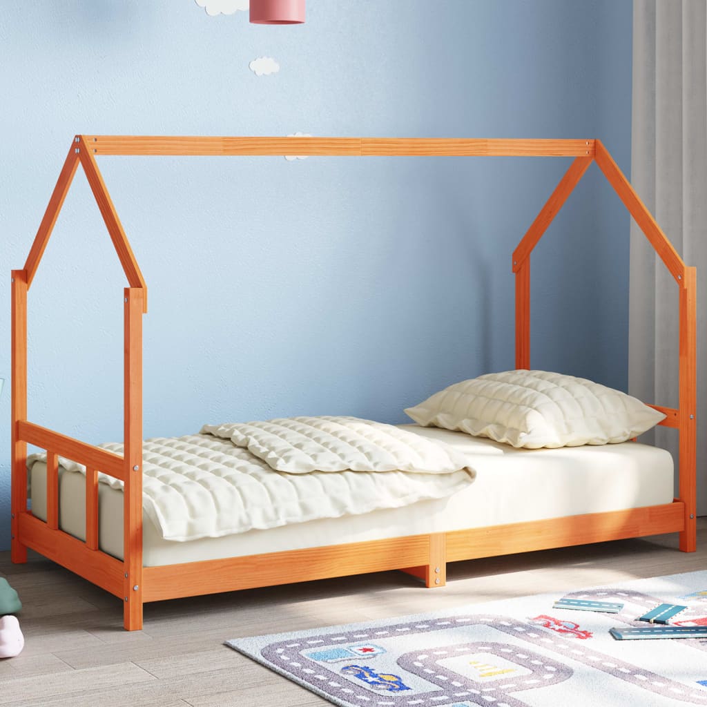 Sengeramme for barn voksbrun 90x190 cm heltre furu