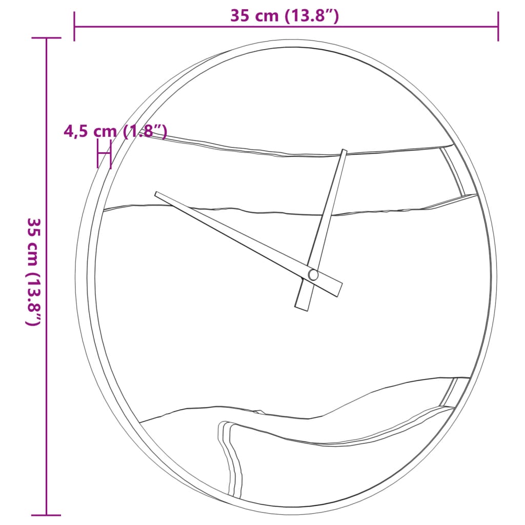 Veggklokke brun Ø35 cm jern og oliventre