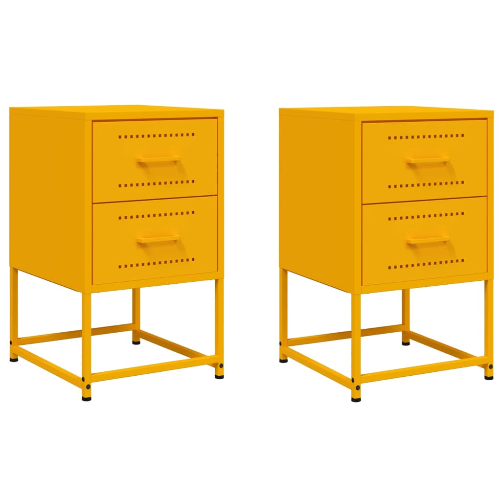 Nattbord 2 stk sennepsgul 36x39x60,5 cm stål