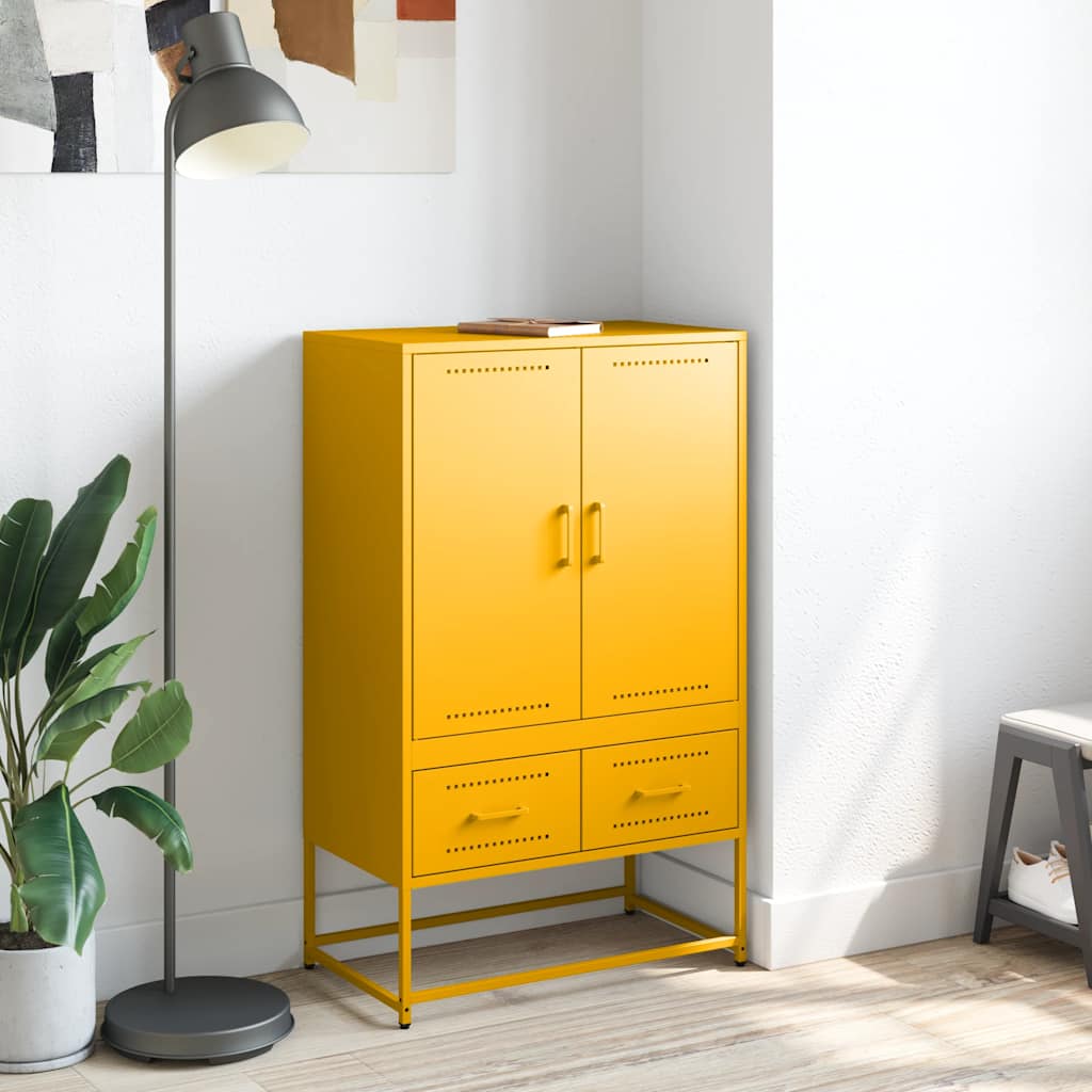 Highboard sennepsgul 68x39x111,5 cm stål