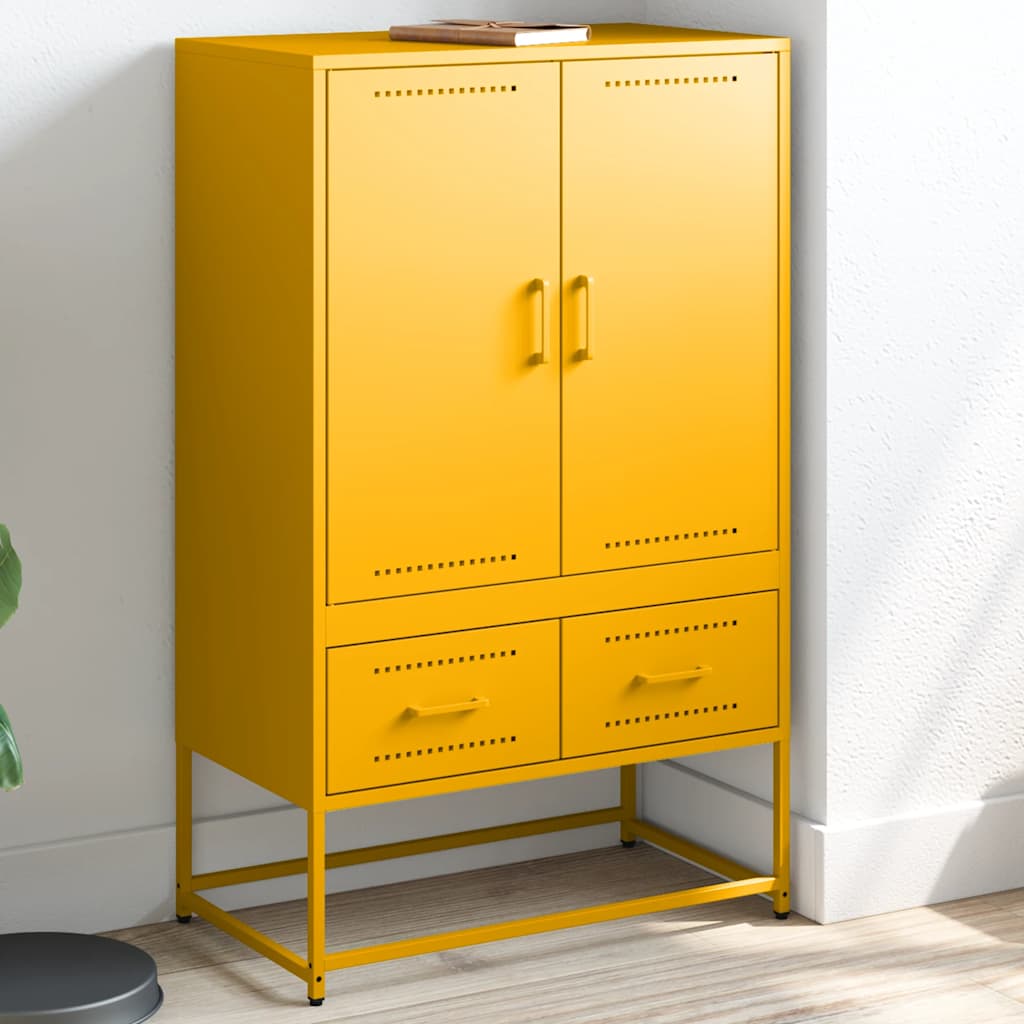 Highboard sennepsgul 68x39x111,5 cm stål