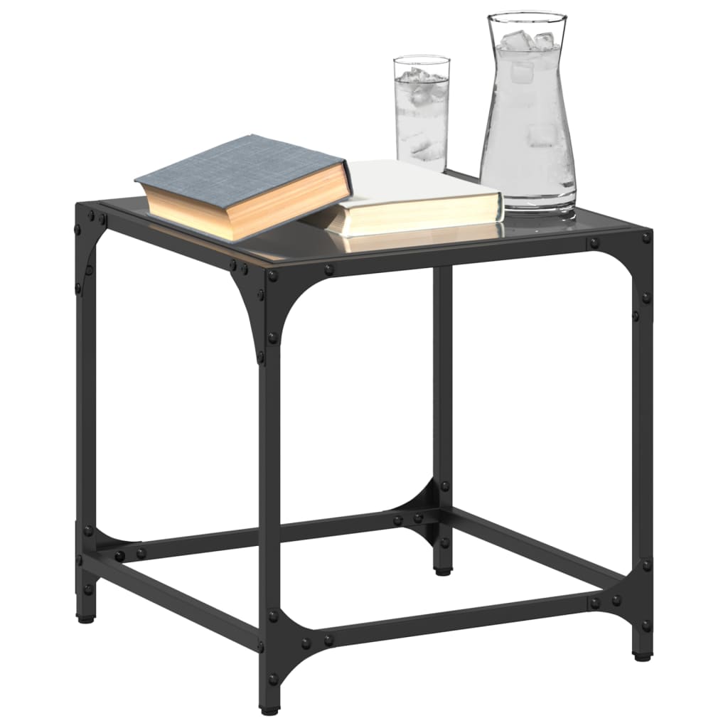 Salongbord med svart glassplate 2 stk 40x40x40 cm stål