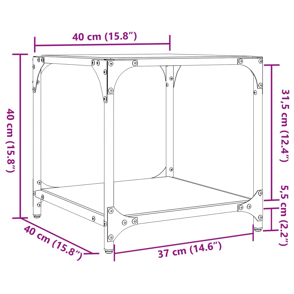 Salongbord med svart glassplate 2 stk 40x40x40 cm stål