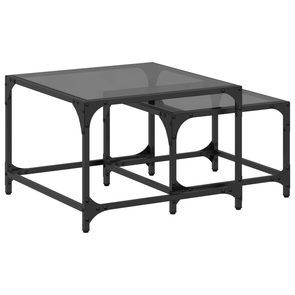 Stablebare salongbord 2 stk med svart glasstopp stål