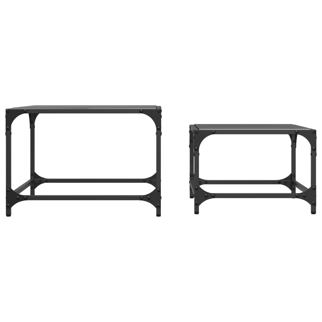 Stablebare salongbord 2 stk med svart glasstopp stål