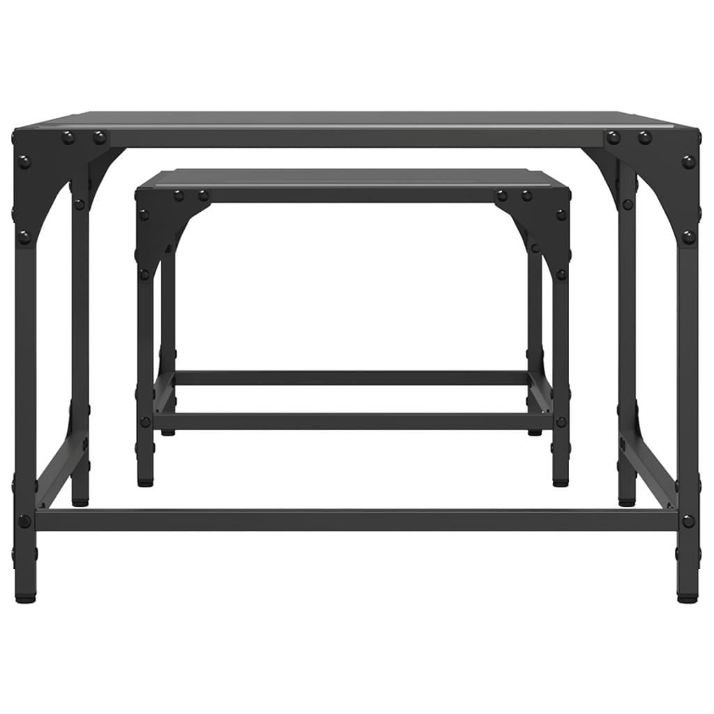 Stablebare salongbord 2 stk med svart glasstopp stål