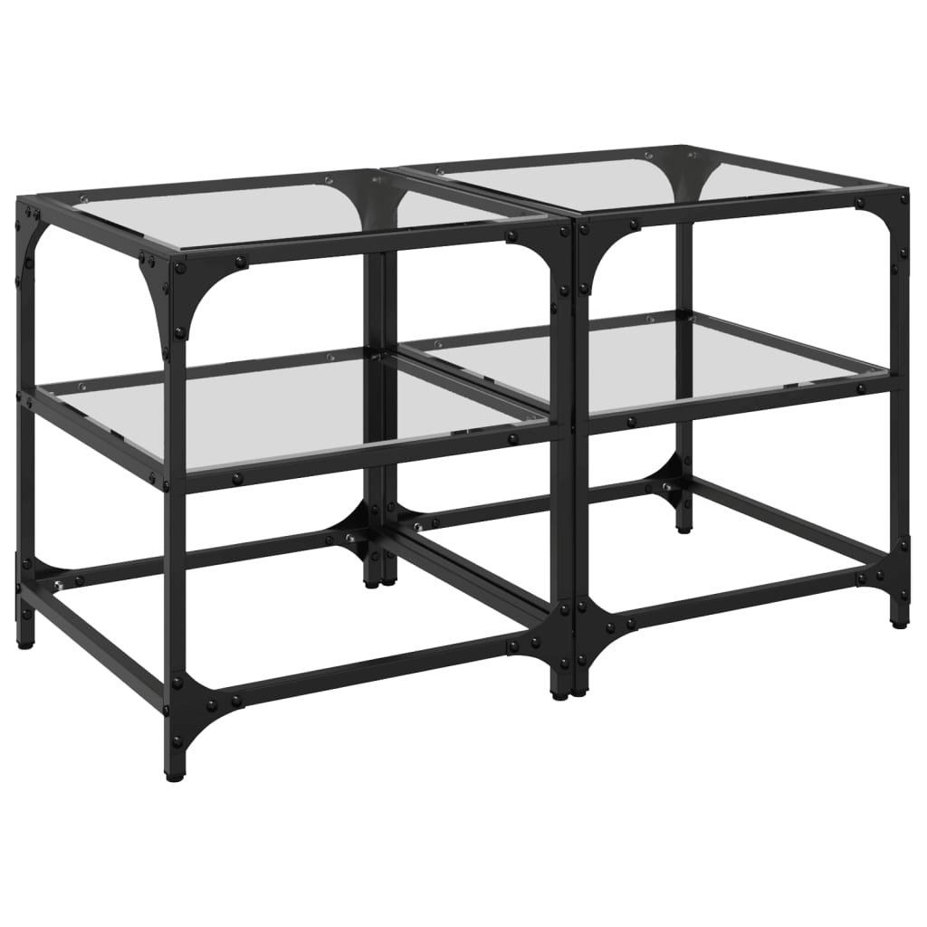 Sofabord med gjennomsiktig glassplate 2 stk 40x40x45 cm stål